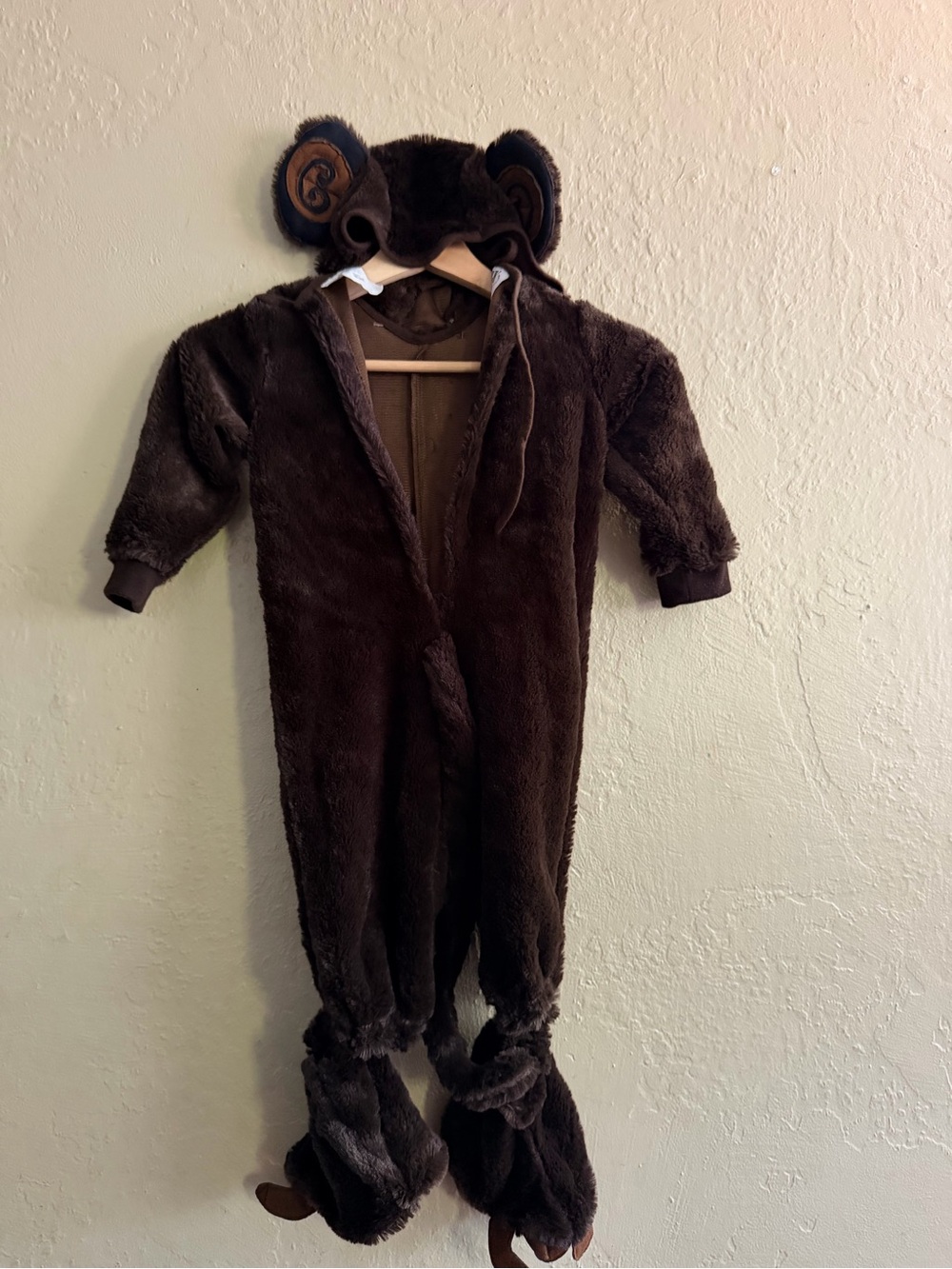 Vintage Kids Plush Bear Hooded Brown Costume Onesie